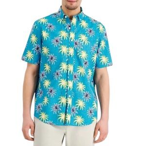 Club Room Linen Blend Button Down Shirt Size XL Vacation Resort Beach Palm Trees
